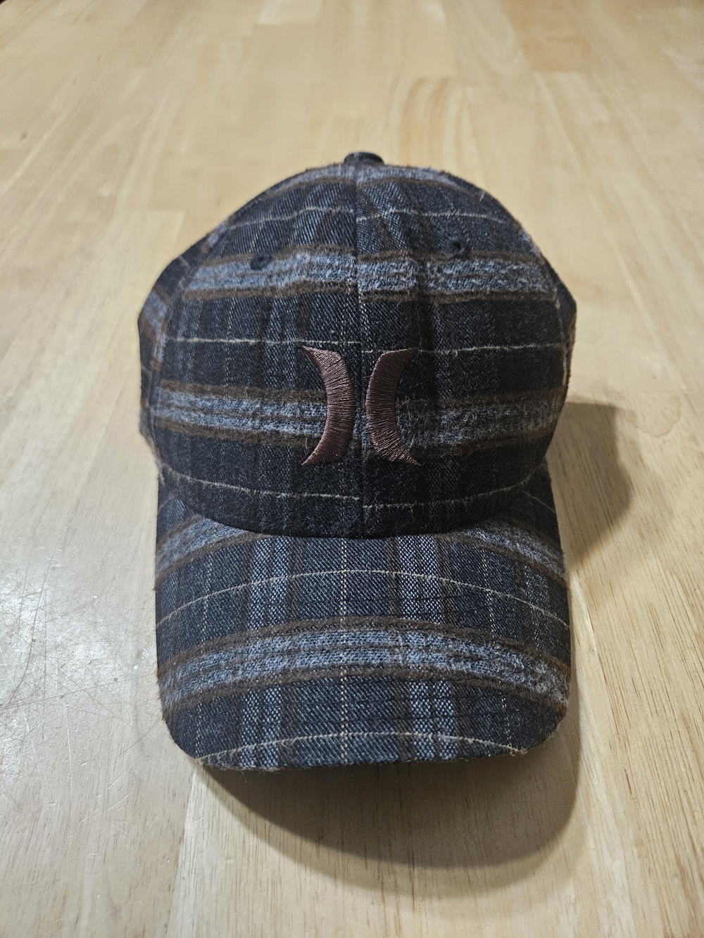 Hurley Hat Cap Fitted Mens Brown Plaid Flexfit Wool Blend Skateboard @H1